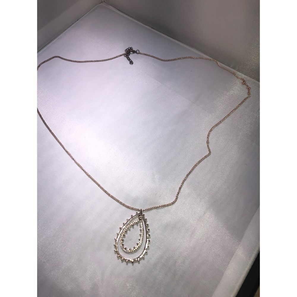 Rose Gold Tone Double Teardrop Beaded Edge Long Chain Necklace Bohemian Style